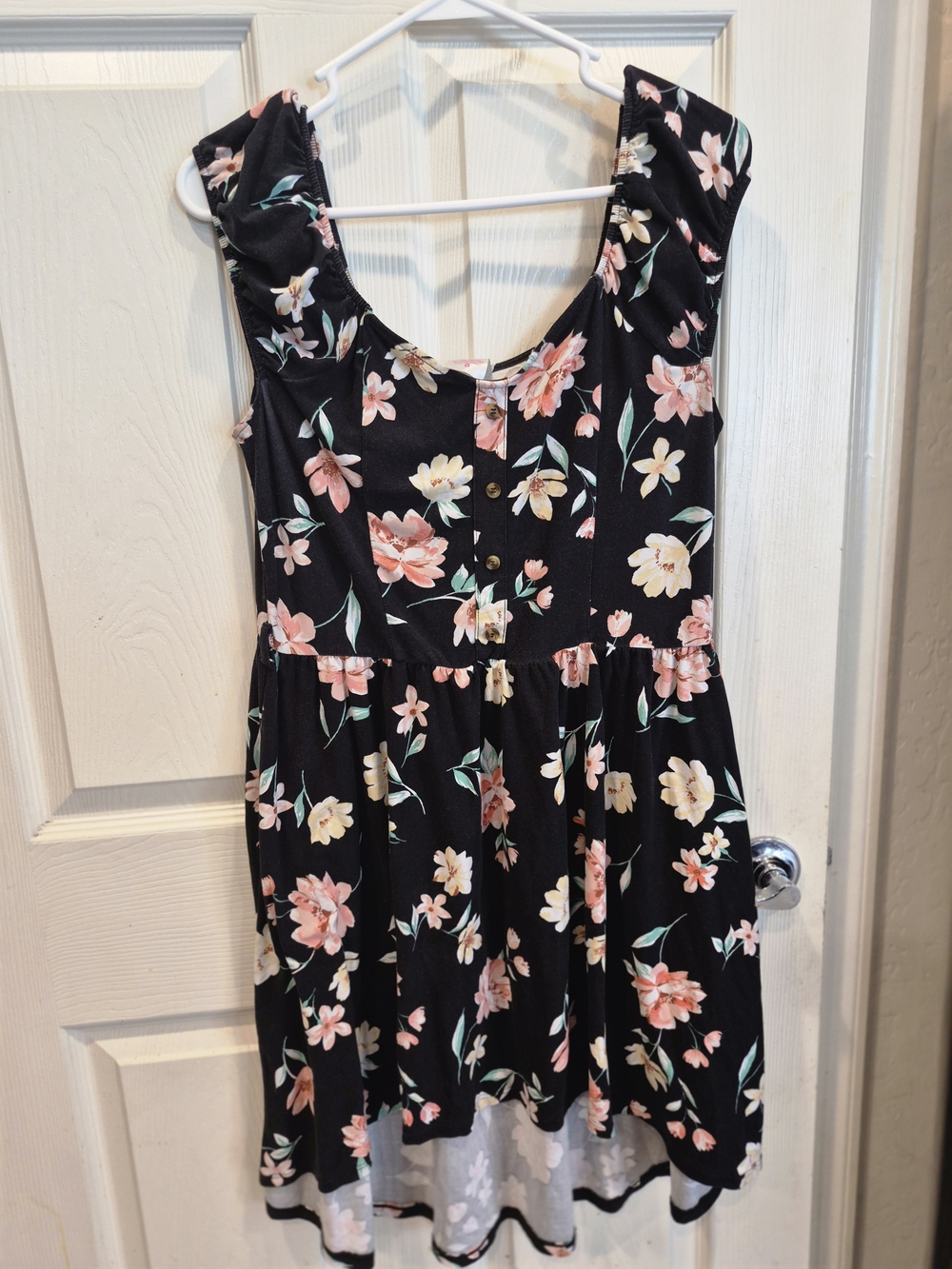 No Boundaries Black Floral High-Low Dress with Pink and Cream Blooms
